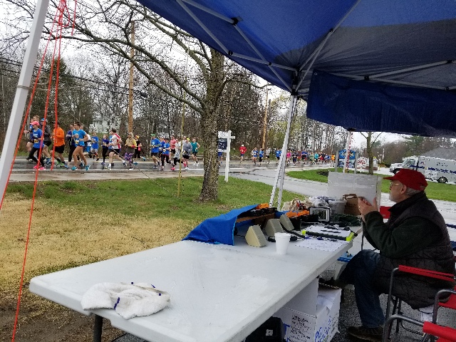 Groton Road Race; 5k runners pass KD1LE at NCS